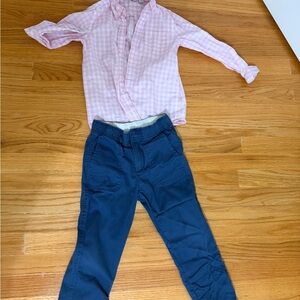 6 year boy Pink Button-Up Shirt with Navy Pants Set